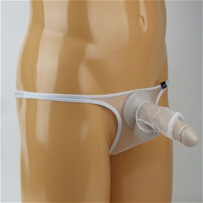 メンズ キラキラスケスケ生地ゾウさんイボイボリング付きTバック (ホワイト)(ランジェリー)