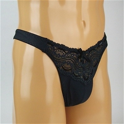 メンズ ストレッチ&レースコンビTバック (ブラック)(ランジェリー)