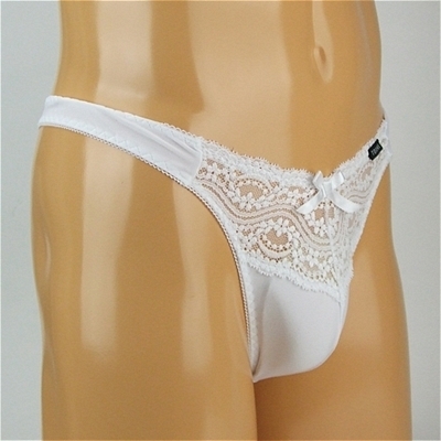 メンズ ストレッチ&レースコンビTバック (ホワイト)(ランジェリー)