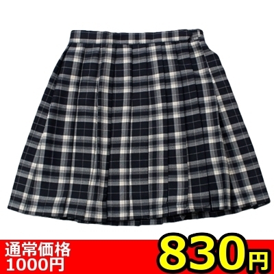 【830円★数量限定】ポケット付きのチェック柄プリーツスカート単品 濃紺×クリーム Lサイズ<お一人様1点限り>(お買い得)