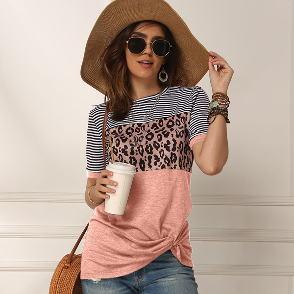 パンサー柄 切り替えTシャツ Mサイズ ピンク