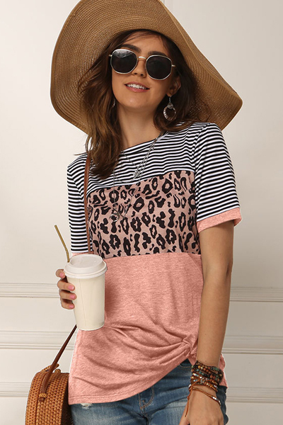 パンサー柄 切り替えTシャツ Mサイズ ピンク