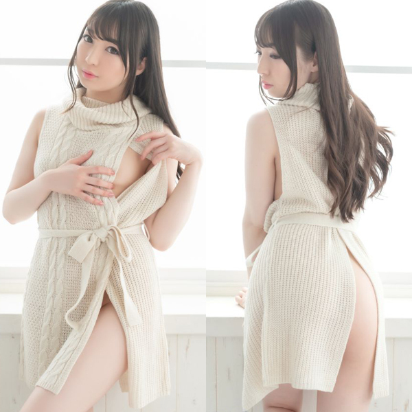 例のニット スキ見せワンピース (アイボリー)