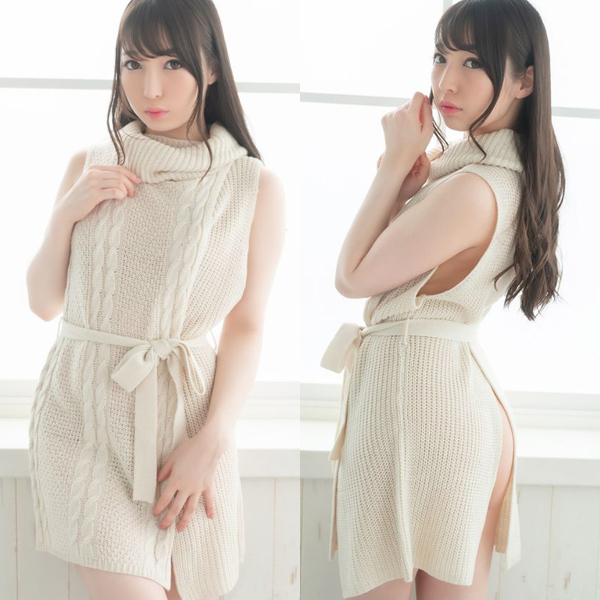 例のニット スキ見せワンピース (アイボリー)