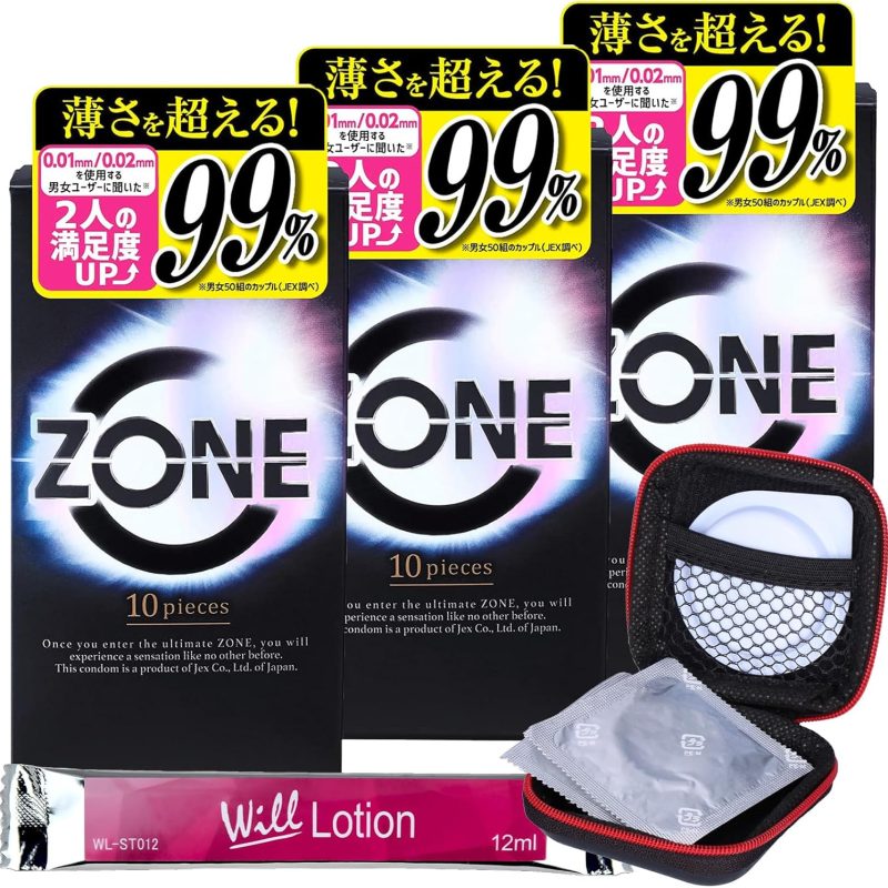 ＺＯＮＥ（ゾーン）　１０個入り×３箱　＋　コンドームケースセット　＋　おまけＷｉｌｌローション１２ｍｌ