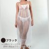 キラキラスケスケ生地にレース付きロングスリップ＆Ｔバック　ブラック